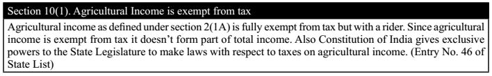 Section 10(1). Agricultural Income is exempt from tax 